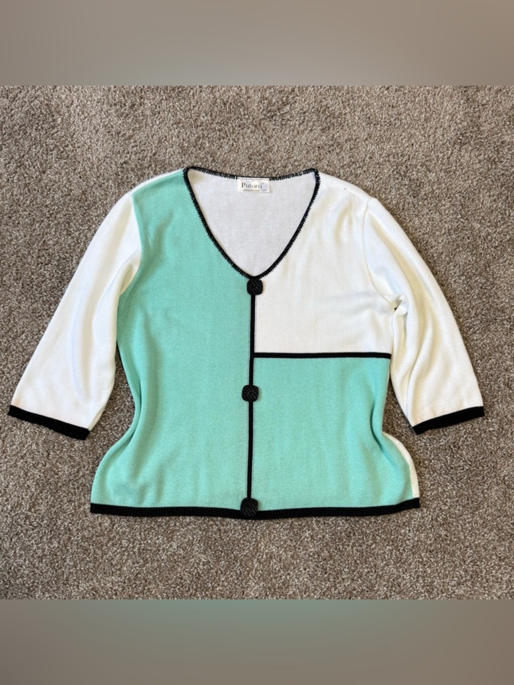 Putorti Vintage Colorblock Knit Cardigan Mint White Black Artsy Size M